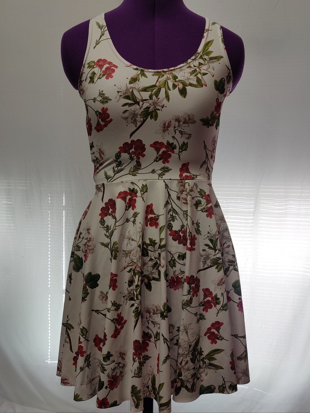 Blackmilk Floral Fit-and-Flare Mini Dress with Red & Green Print